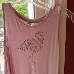 Pink tank top w/ gold flamingo graphic